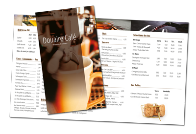 Aperçu de la carte du Douaire Café : bières, vins, boissons et plats